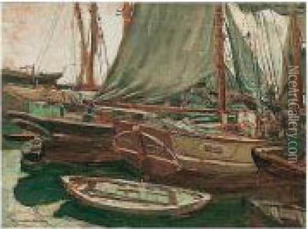 Polperro Harbour Oil Painting - Alexander Ignatius Roche