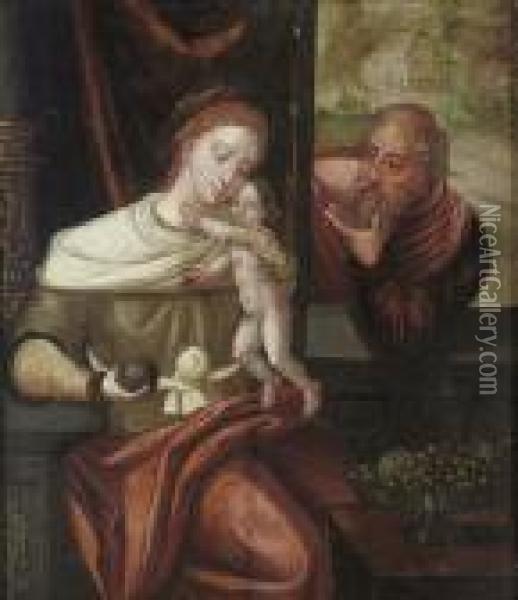 The Holy Family Oil Painting - Pieter Coecke Van Aelst