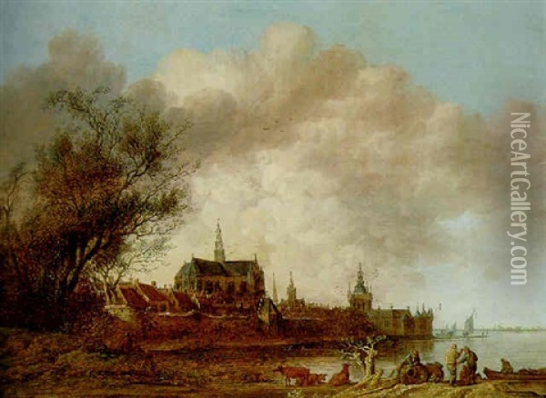 A Viewm Of Haarlem From The South-west With The River Spaarne In The Foreground Oil Painting - Anthony Jansz van der Croos