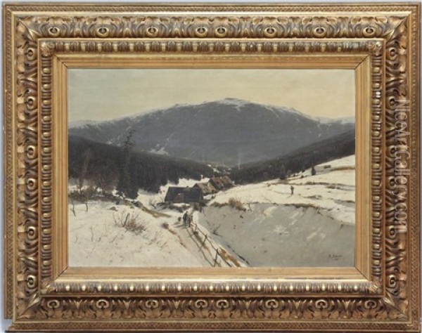 Wintertag Im Riesengebirge (im Tal Wohl Blick Auf Bad Warmbrunn) Oil Painting - Rudolf Schuster