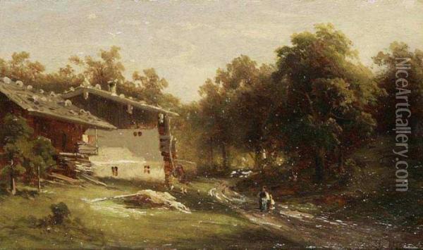 A Landscape With A Rural House Oil Painting - Hugo Ullik
