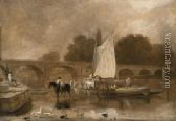 A View Of Richmond Bridge Oil Painting - Thomas Daniell