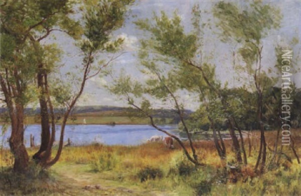 A Lake In Summer Oil Painting - Charles Francis Browne