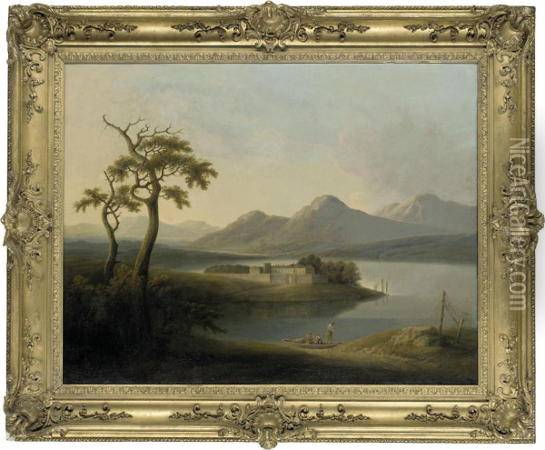 Figures On The Bank Of Loch Ness Oil Painting - Thomas G. Burrough