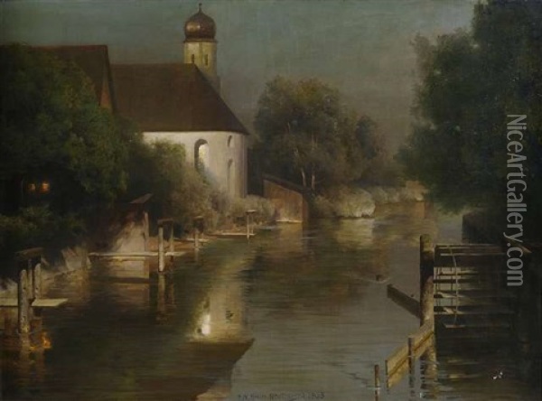 Flusslauf Mit Kapelle Von Furstenfeldbruck Oil Painting - Paul Wilhelm Keller-Reutlingen