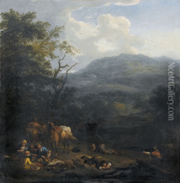 Landschaft Mit Rastenden Reitern Oil Painting - Jan van Huchtenburg