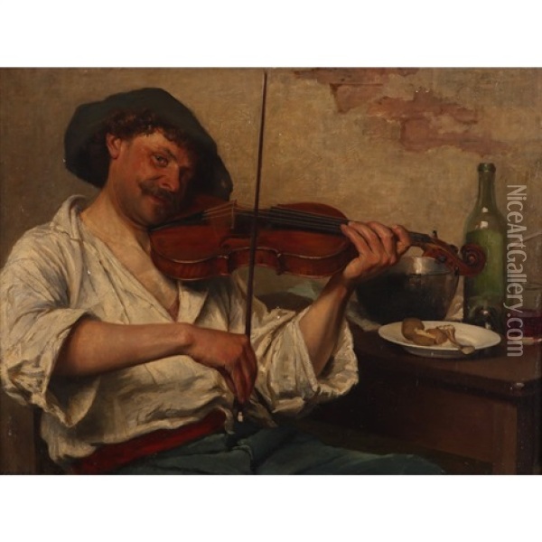 Playing For His Supper Oil Painting - Johan Oscar Cantzler
