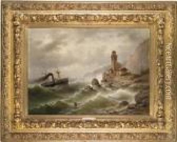 Steamship By The Coast Oil Painting - Albert Rieger