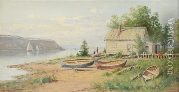 Fisherman Shack On Hudson River Oil Painting - Junius R. Sloan