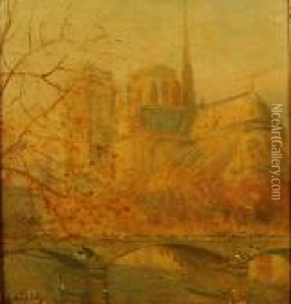 Notre Dame De Paris Les Derniers Rayons D'automne Oil Painting - Gustave Madelain