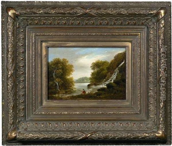 Sommerliche Flusslandschaft Mit Angler Oil Painting - Patrick Nasmyth