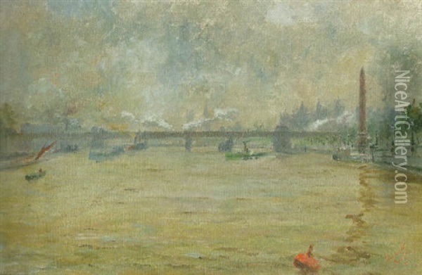 A View Of The Thames Oil Painting - Oskar Kruse-Lietzenburg