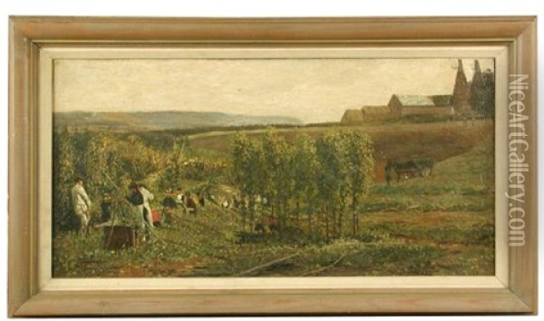 Hop Pickers, Kent ( A Pair) Oil Painting - John William Buxton Knight