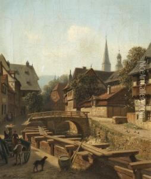 Stadtgraben In Goslar Oil Painting - Albert Schwendy
