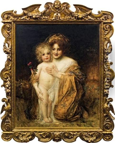 Mother And Child Oil Painting - Eduard Veith