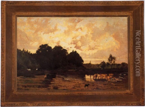 Pastoral Landscape Oil Painting - Hector Charles Auguste Octave Constance Hanoteau