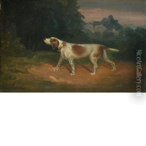 Pointer In A Landscape Oil Painting - Charles Fenton