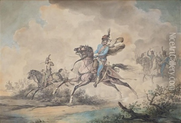 La Charge Des Hussards Oil Painting - Emile Jean Horace Vernet
