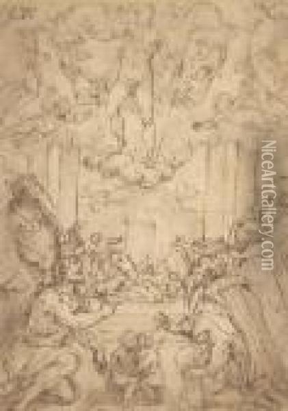 The Resurrection With Saints Andrew, John The Baptist, Cosmas Anddamian Oil Painting - Giorgio Vasari