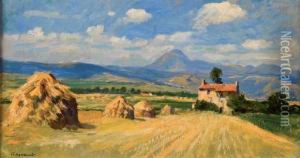 Les Meules En Auvergne Oil Painting - Raymond Louis Lecourt