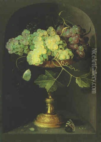 Grapes In A Tazza In A Niche Oil Painting - Osias Beert the Elder