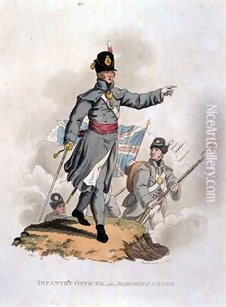 Infantry Officer in Marching Order, from Costumes of the Army of the British Empire, according to the last regulations 1812, engraved by J.C. Stadler, published by Colnaghi and Co. 1812-15 Oil Painting - Charles Hamilton Smith