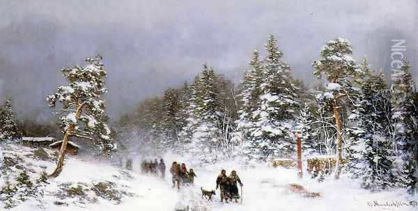 A Wintery Walk Oil Painting - Hjalmar (Magnus) Munsterhjelm