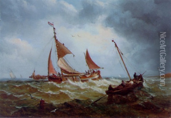 Fishing Boats On A Swell Oil Painting - John Moore Of Ipswich