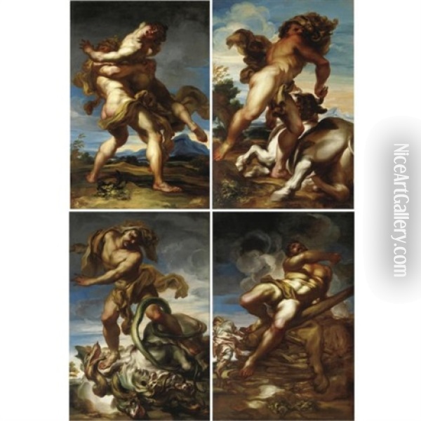 Ercole E Anteo (+ 3 Others; Set Of 4) Oil Painting - Gregorio de Ferrari