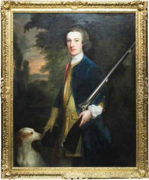 Portait Of A Gentleman With A Dog And Gun Oil Painting - Joseph Highmore