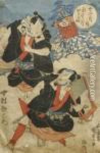 Two Actors Oil Painting - Toyokuni