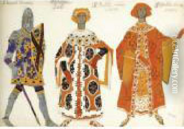 Costume Design For Three Characters From Act I Of 
Le
Martyre De
San Sebastien Oil Painting - Lev Samoilovich Bakst