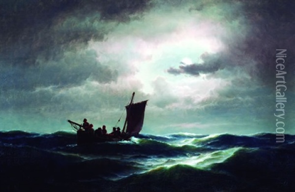 Barca En La Noche Oil Painting - Edoardo de Martino