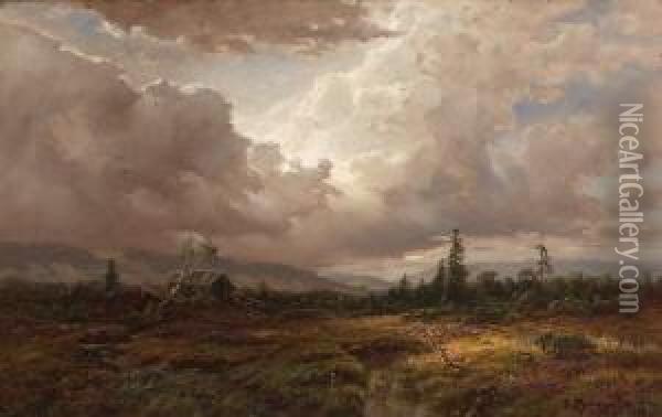 Moorlandschaft Bei Aufziehendem
 Gewitter. Oil Painting - Desire Tomassin