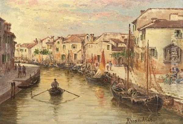 Chioggia Canal (+ Giardino Papadopoli; Pair) Oil Painting - Antonietta Brandeis