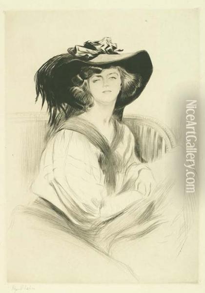 Portrait De Femme Avec Grand Chapeau Oil Painting - Edgar Chahine