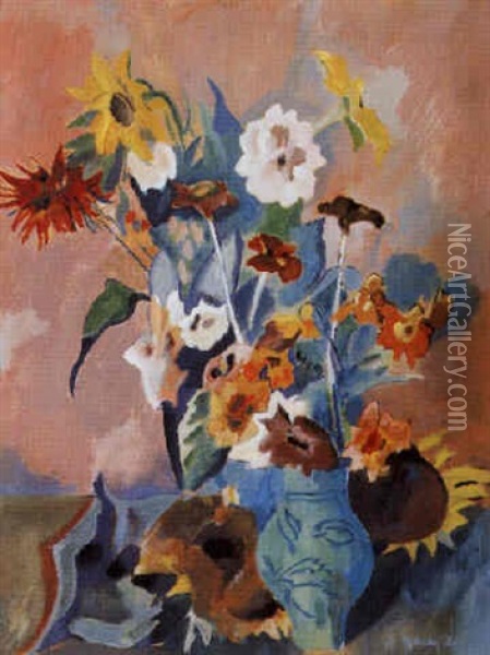 Sommerblumen In Westerwalder Krug Oil Painting - Heinrich Nauen