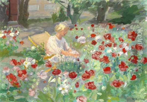 Young Girl Between Poppies Oil Painting - Anna Kirstine Ancher