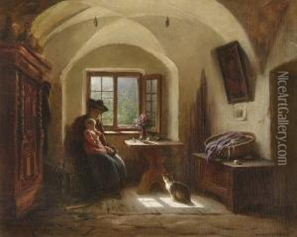 Mutter Mit Kind Am
 Fenster Oil Painting - Rudolf Epp