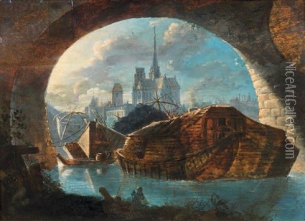 Vue De Notre-dame De Paris Oil Painting - Jean Baptiste Francois Genillion