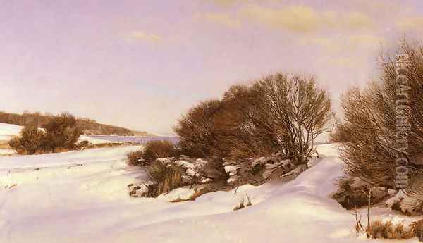 Winter Near The Lake Oil Painting - Janus Andreas Bartholin La Cour