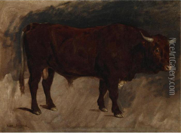 A Brown Bull In Profile Oil Painting - Rosa Bonheur