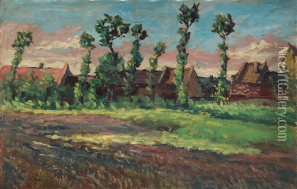 Landscape With Huts Oil Painting - Stanislaw Czajkowski