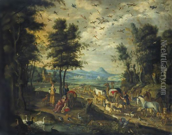 Entering the Ark Oil Painting - Isaak van Oosten