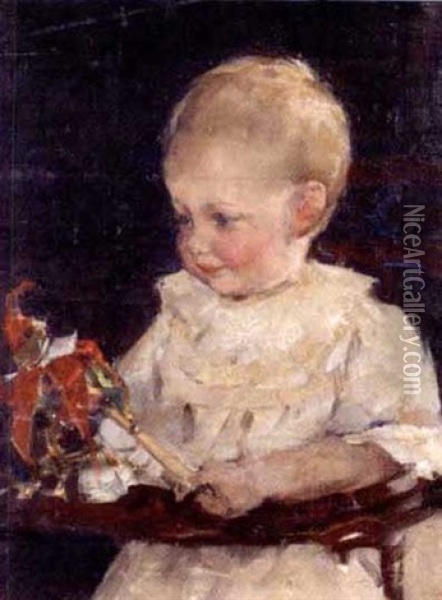Toddler With Rattle Oil Painting - Elizabeth Adela Forbes