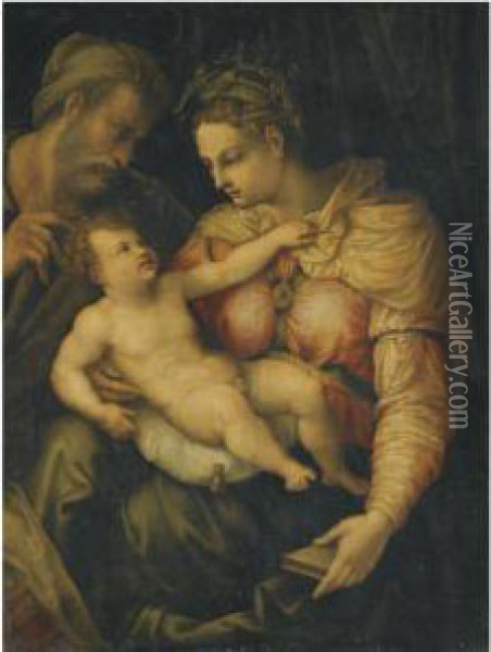 The Holy Family Oil Painting - Perino del Vaga (Pietro Bonaccors)