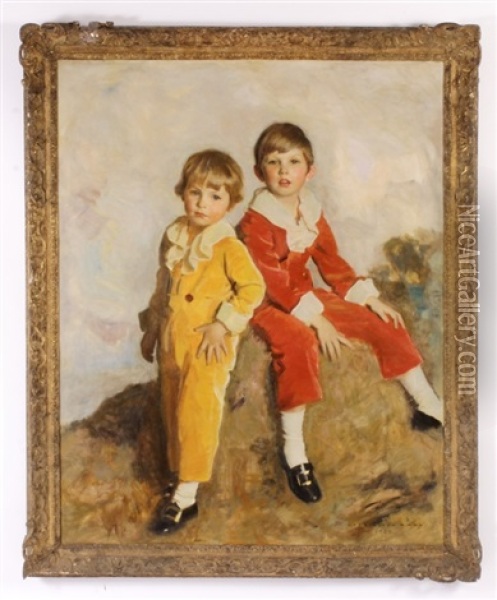 Two Children Oil Painting - Harrington Mann