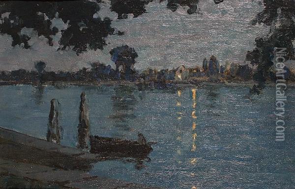 Moonlit River Scene Oil Painting - Terrick John Williams