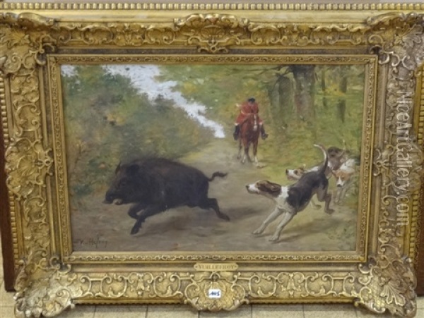 L'attaque Du Sanglier Oil Painting - Felix Dominique De Vuillefroy