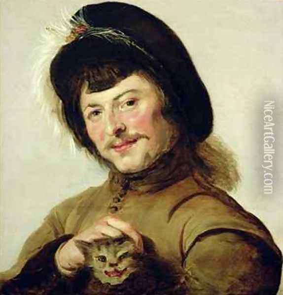A Young Man with a Cat Oil Painting - Frans Hals